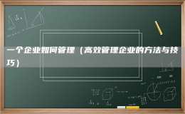 一個企業(yè)如何管理（高效管理企業(yè)的方法與技巧）